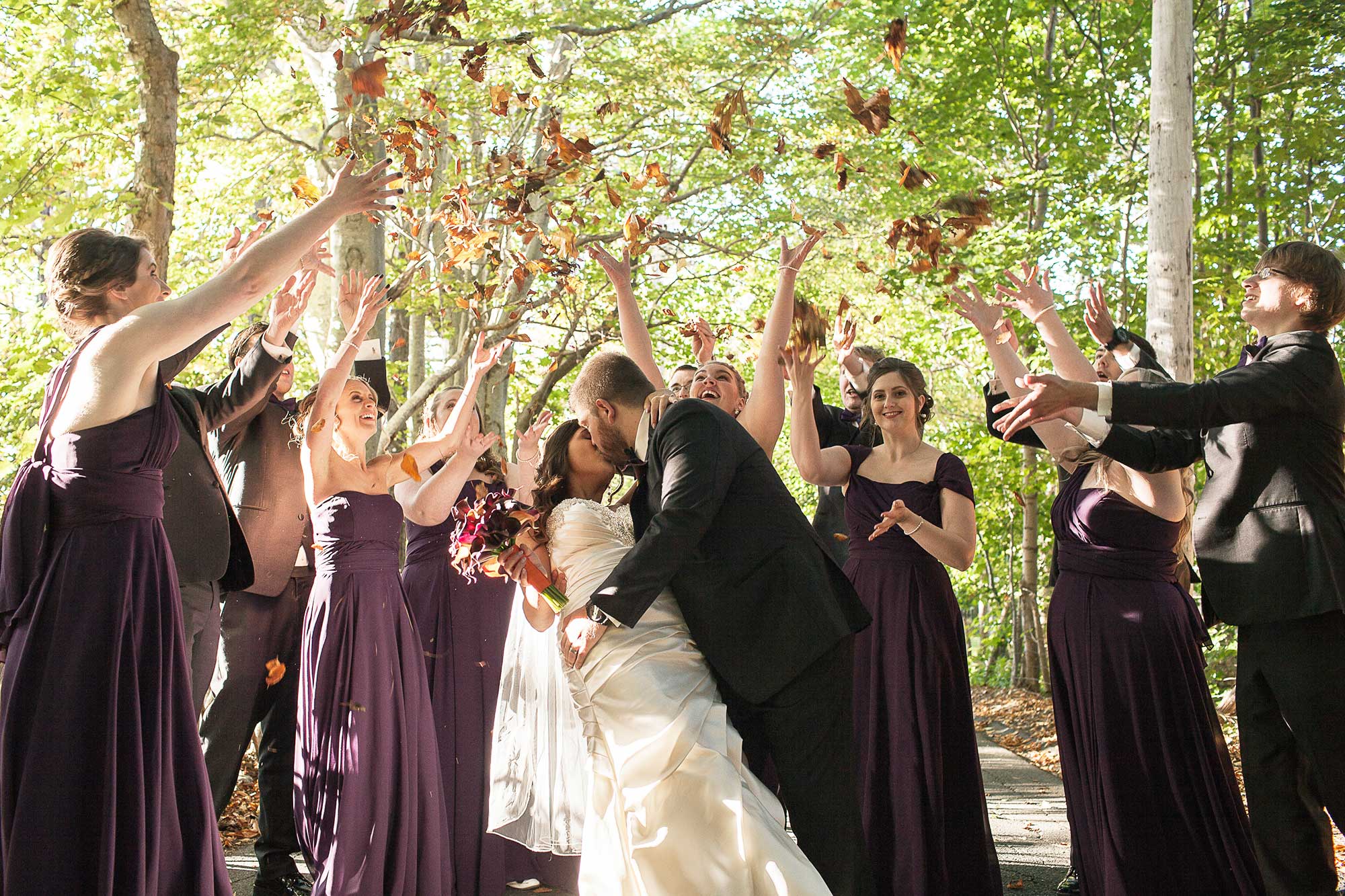 throwing leaves at a st.john's wedding